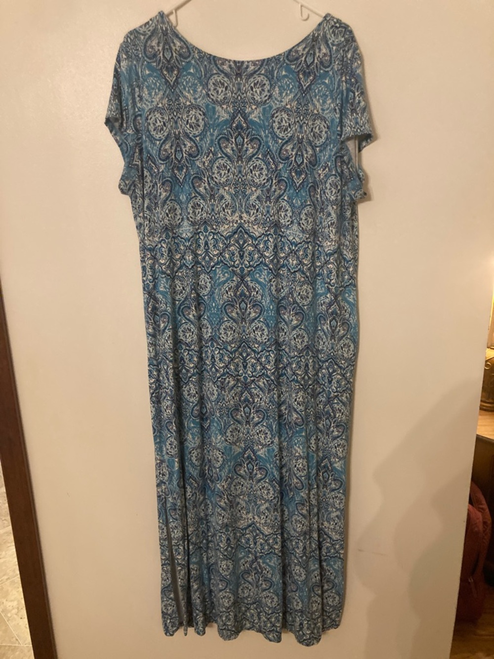 J. Jill Blue and White Printed Short-Sleeve Maxi Dress